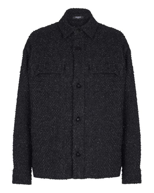 Balmain Blue Tweed Shirt Jacket for men