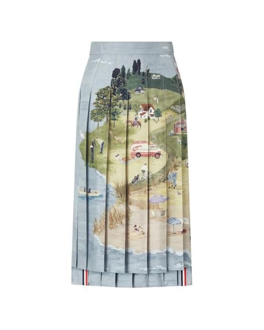 Thom Browne White Nantucket Scenic Pleated Midi Skirt