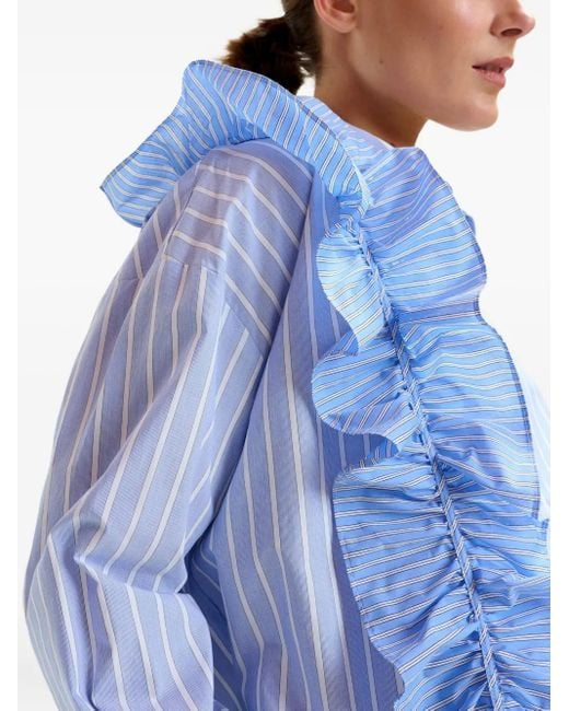 Essentiel Antwerp Blue Ibody Ruffle-Detail Striped Shirt