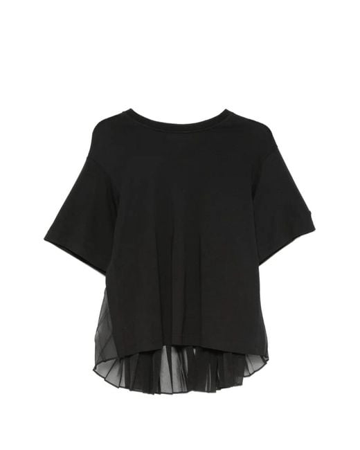 Sportmax Black Pleated-Panel T-Shirt