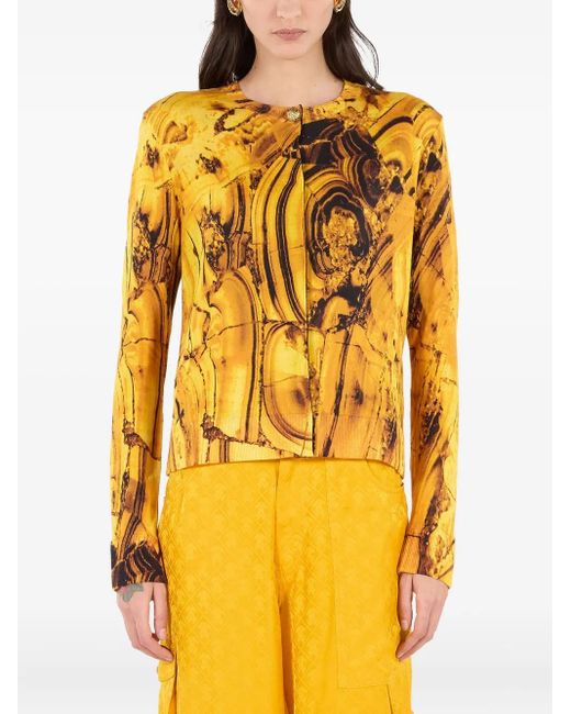 Roberto Cavalli Yellow Printed Button Cardigan