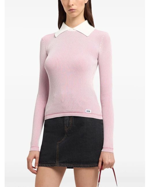 Gcds Pink Cropped Ribbed Knit Sweater