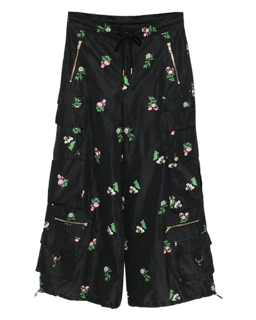 Cynthia Rowley Black Floral-Print Palazzo Pants