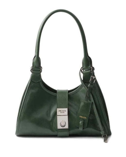 Prada Green Small Push-Lock Leather Tote Bag