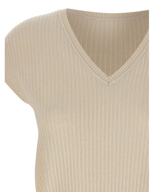 Eleventy Natural V-Neck Knitted Top