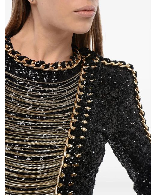 Balmain Black Sequin-Embellished Mini Dress