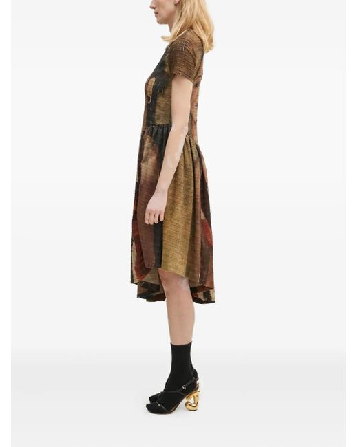 ANDERSSON BELL Natural Portrait-Print Gathered Dress