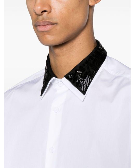 Prada White Beaded-collar Cotton Shirt for men