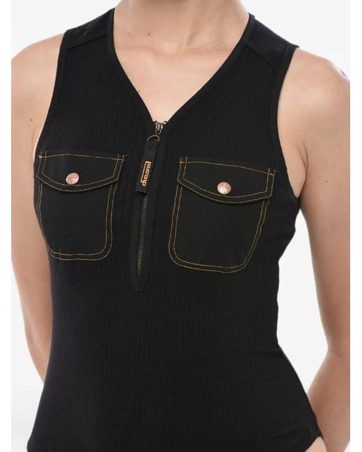DIESEL Black T-Bordet Ribbed Pocket-Detail Bodysuit
