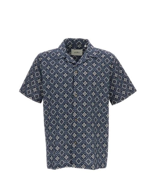 Les Deux Blue Lukas Arabesque Short-Sleeve Shirt for men