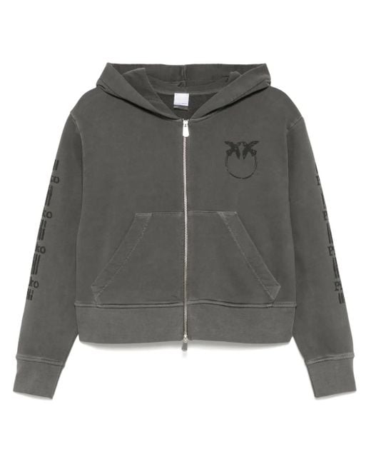 Pinko Cropped Zip-Up Sweatshirt With Kangaroo Pocket in Gray