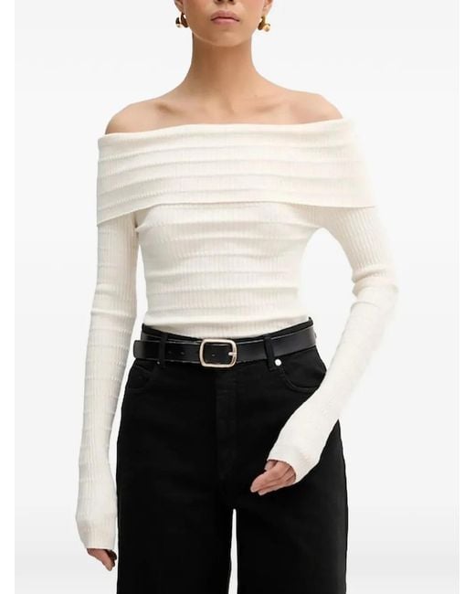 Marella Off-Shoulder Geribbelde Trui in het White