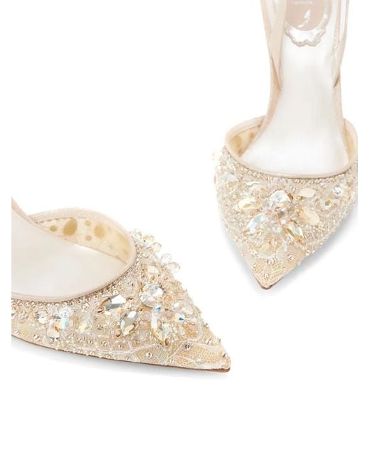 Rene Caovilla Natural 80Mm Crystal-Embellished Lace Pumps