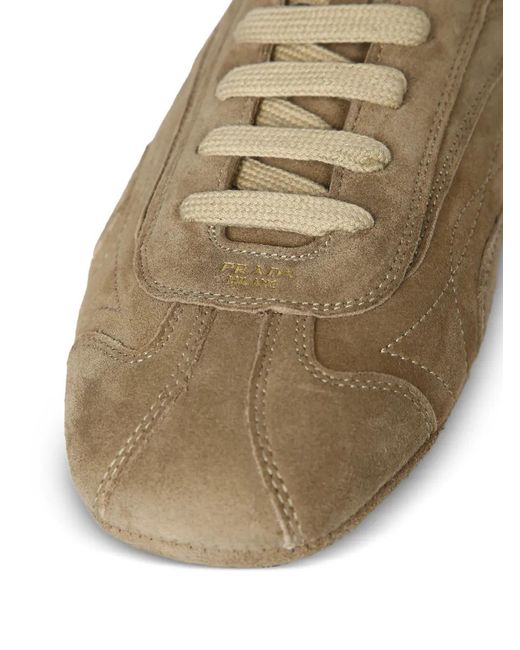 Prada Natural Logo-Debossed Suede Sneakers for men
