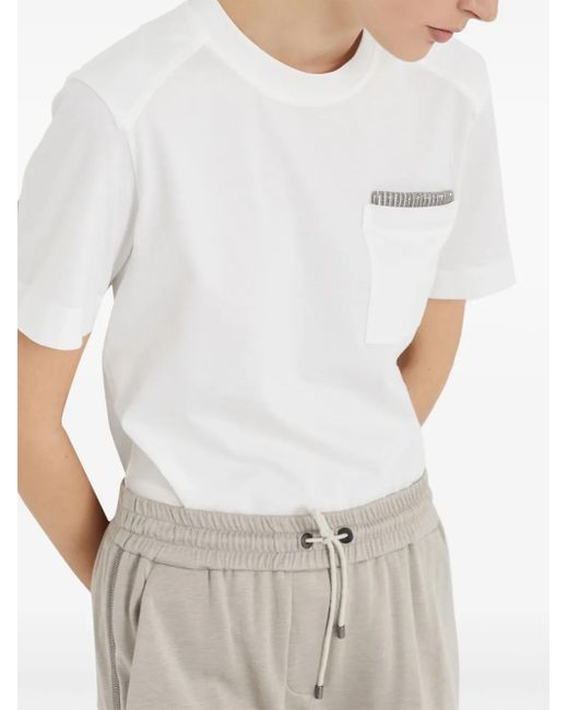 Brunello Cucinelli Gray Monili-Chain Detail T-Shirt