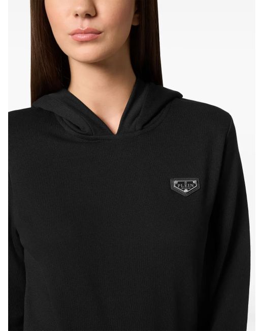 Philipp Plein Black Logo-Plaque Hoodie
