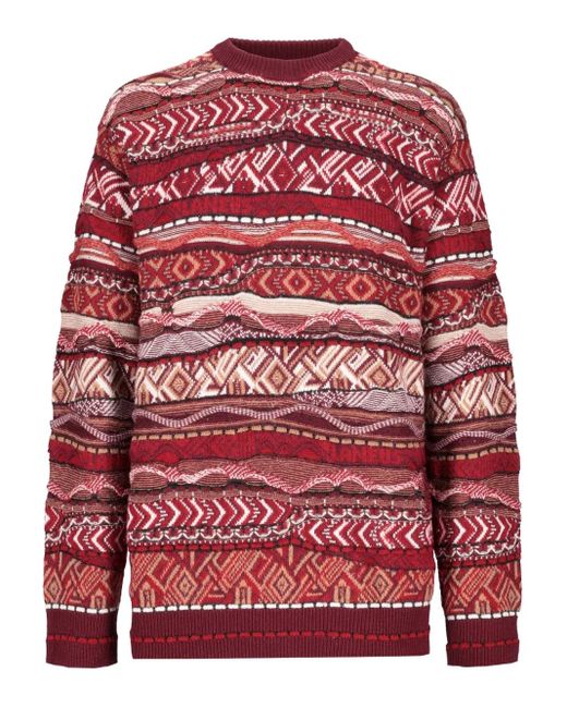 Laneus Red Geometric-Pattern Crew-Neck Sweater for men