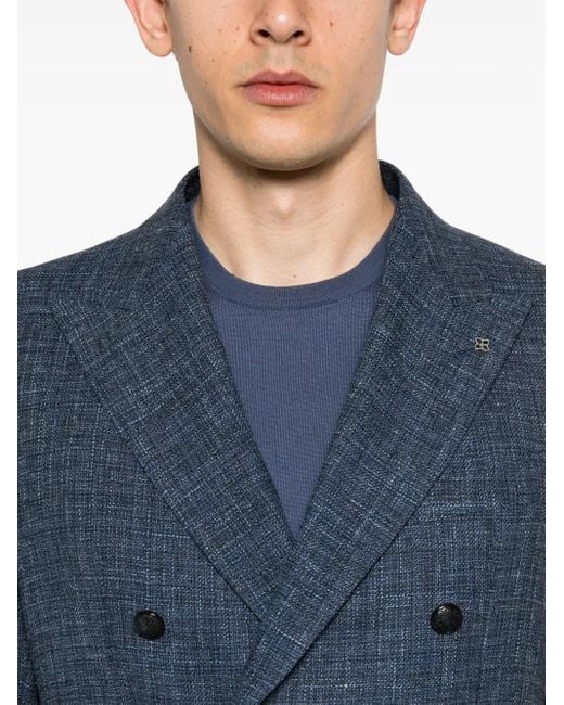 Tagliatore Blue Peak-Lapels Double-Breasted Blazer for men