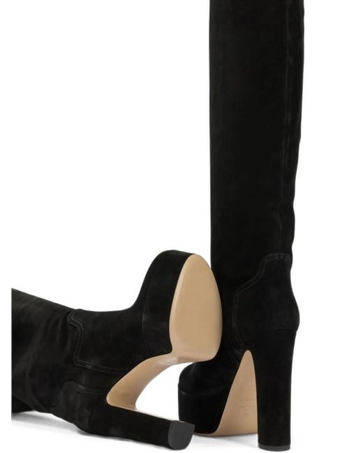Casadei Black Renna Suede Platform Knee-High Boots