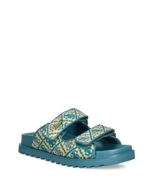 Guess Green Fadeliza Textured Double-Strap Flat Sandals
