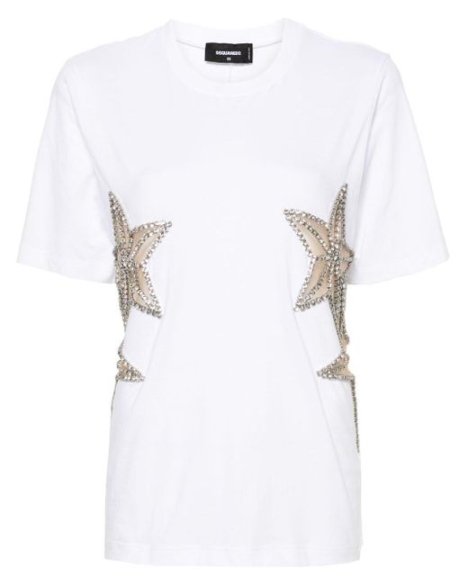 DSquared² White Crystal-embellished Cotton T-shirt