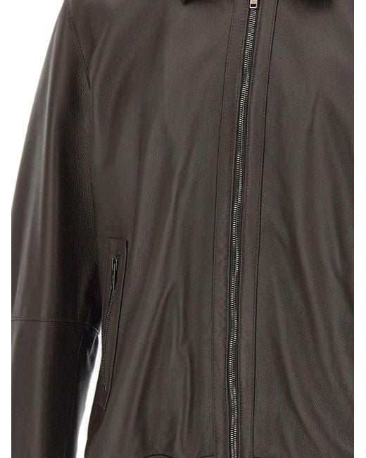 Volfagli Gray Tebe Pebbled Leather Jacket for men