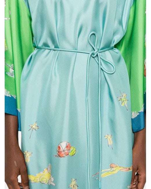 Vestido midi Daria de seda con estampado gráfico ALÉMAIS de color Green