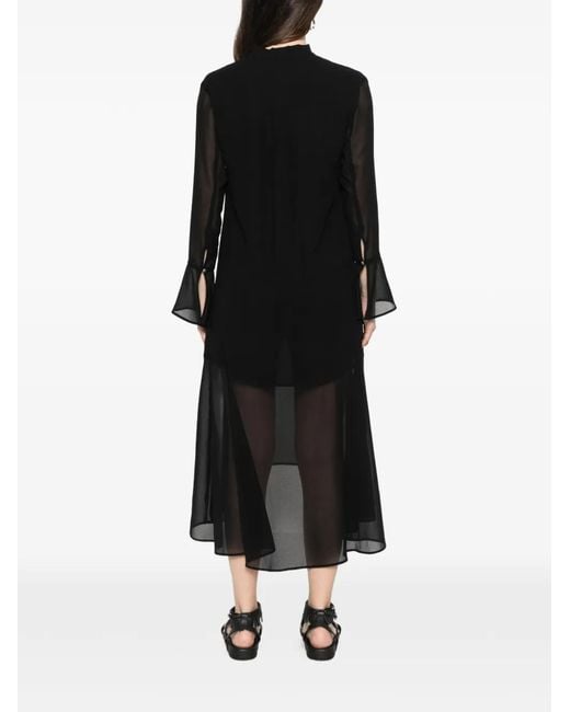 Pinko Black Georgette Button Front Tie Dress