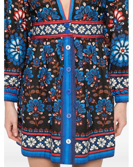 Farm Rio Blue Latina Scarf V-Neck Mini Dress
