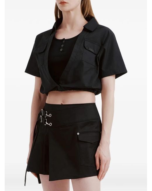 Izzue Black Patch-Pocket Cropped Shirt