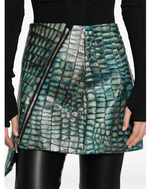 MITILIANE COUTURE Blue Embossed Leather Croc Effect Skirt