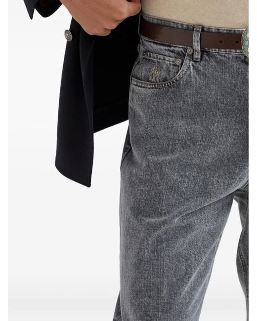 メンズ Brunello Cucinelli ロゴパッチ ジーンズ Gray