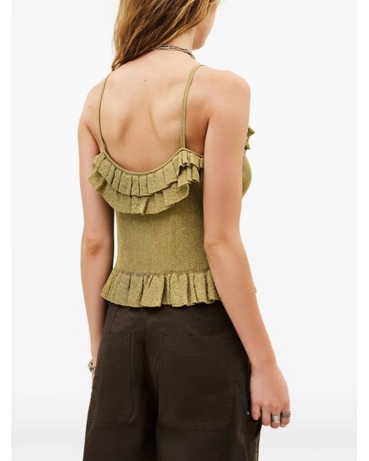 Ba&sh Yellow Zaria Ruffled Ribbed Top