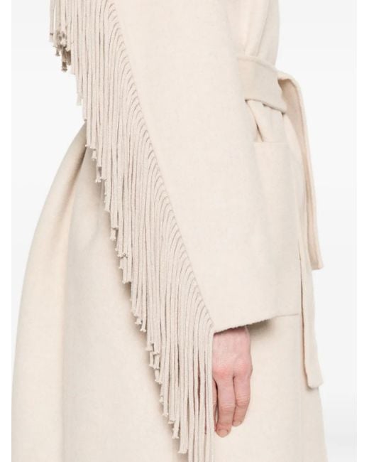 Maje Natural Fringe-Trimmed Belted Single-Breasted Coat