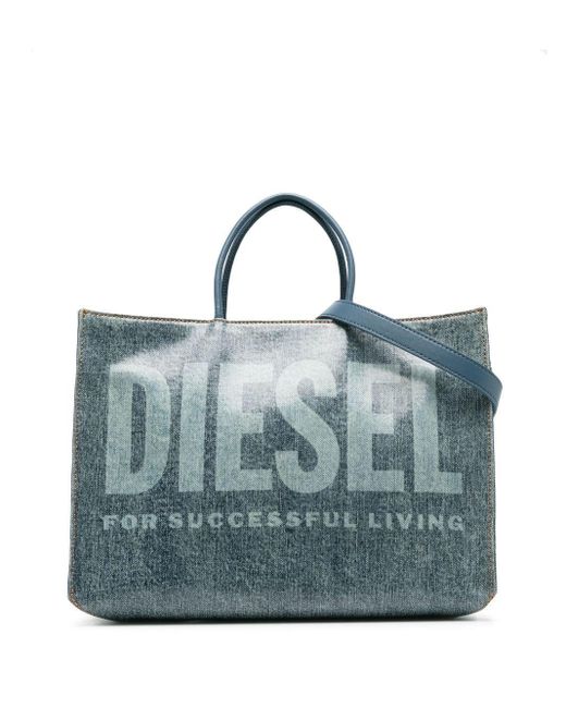 DIESEL Blue Logo-print Detail Tote Bag