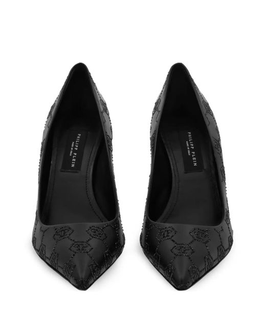 Philipp Plein Black 85Mm Monogram-Pattern Pumps