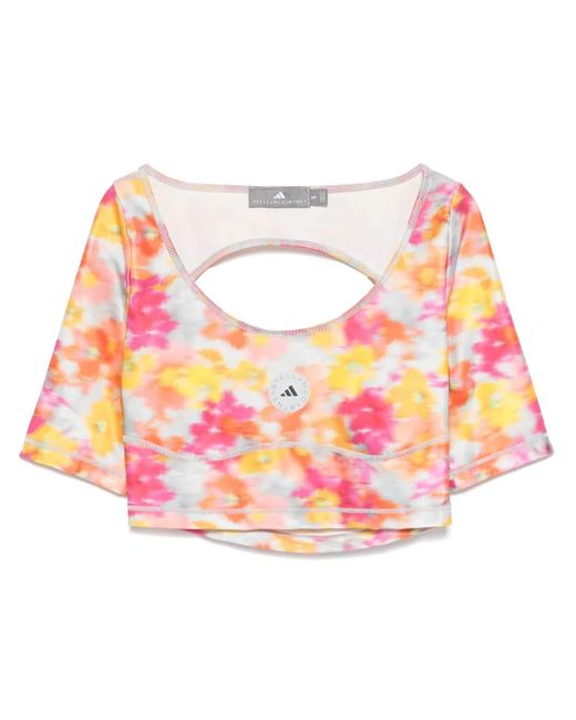 Adidas By Stella McCartney Pink Abstract-Print Crop Top