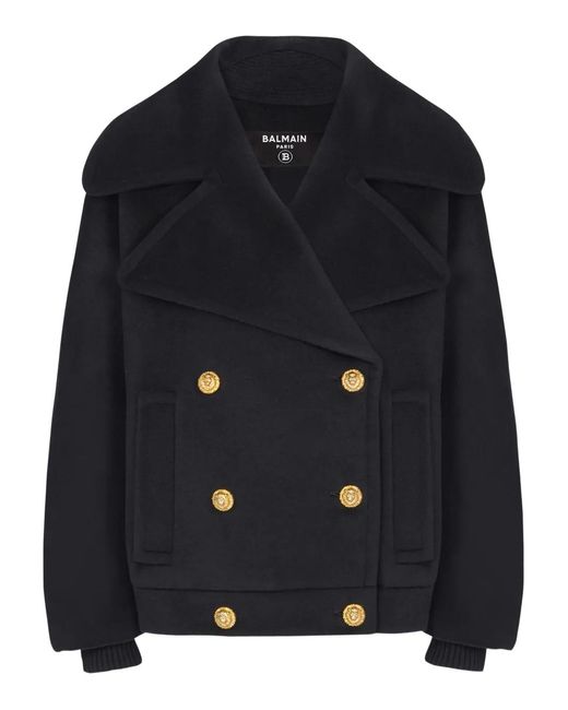 Balmain Blue Wool-Cashmere Pea Coat