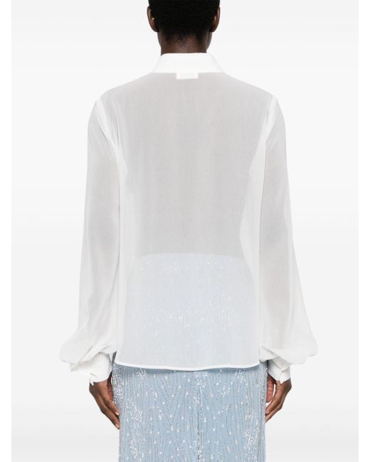 P.A.R.O.S.H. White Lace-panelling Chiffon Shirt