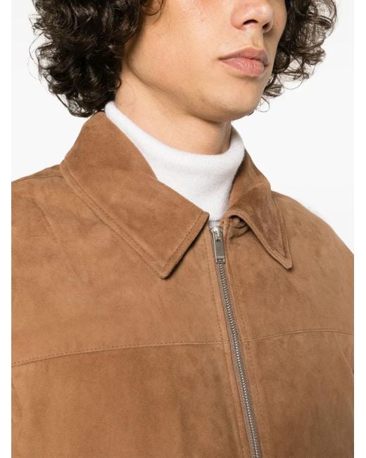 Lardini Brown Zip-Up Suede Bomber Jacket for men