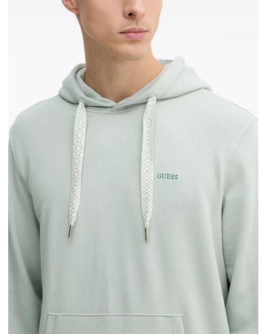Guess Gray Logo-Embroidered Drawstring Hoodie for men