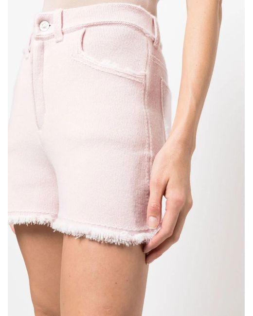 Barrie Pink Fine-Knit Fringe-Detail Shorts