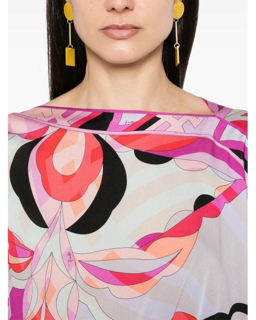Emilio Pucci Pink Geometric-Print Silk Top
