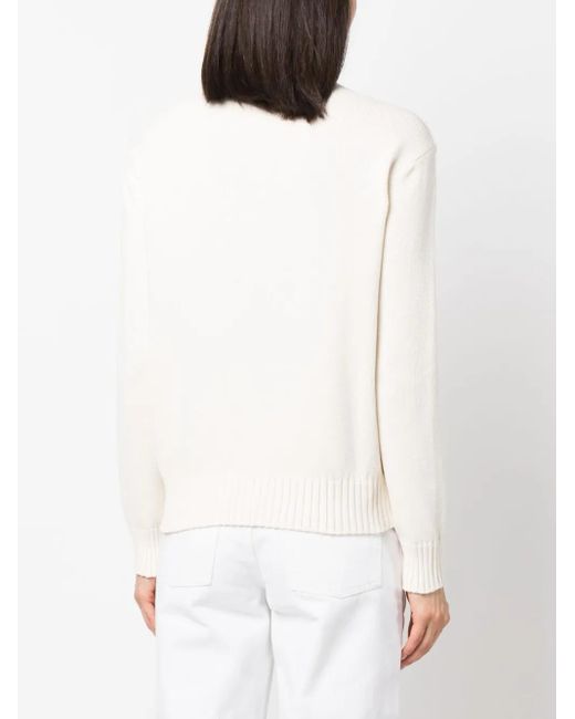Ralph Lauren White Logo-Embellished Long-Sleeve Jumper