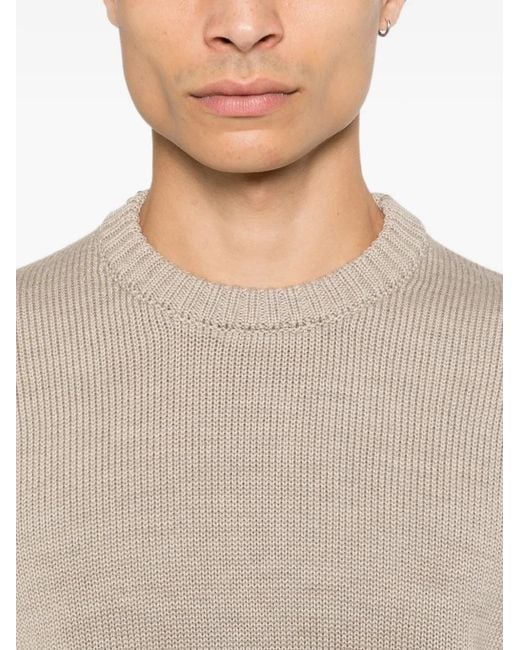 Zanone Natural Ribbed-Knit Crew-Neck Wool Jumper for men