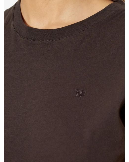 Tom Ford Brown Logo-Embroidered T-Shirt