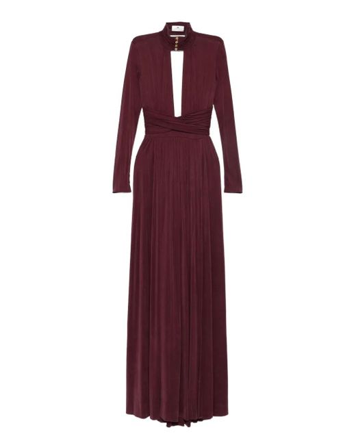 Elisabetta Franchi Purple Key-Hole Mock-Neck Maxi Dress