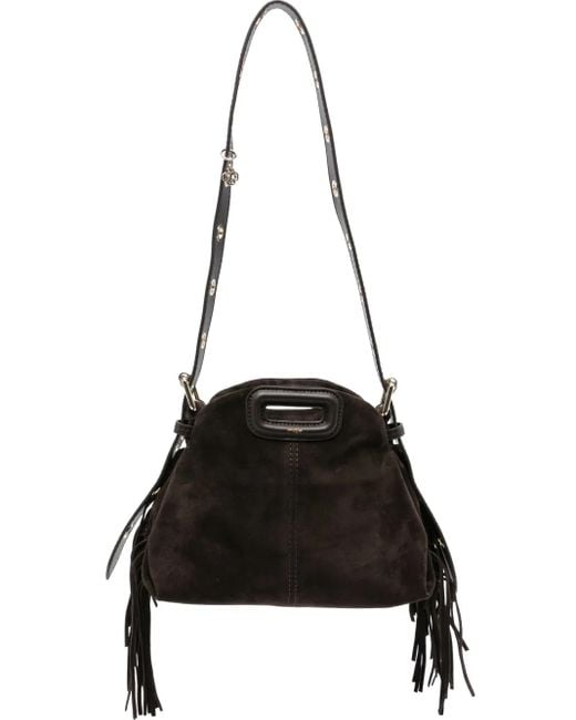 Maje Black Fringe-Detail Suede Shoulder Bag