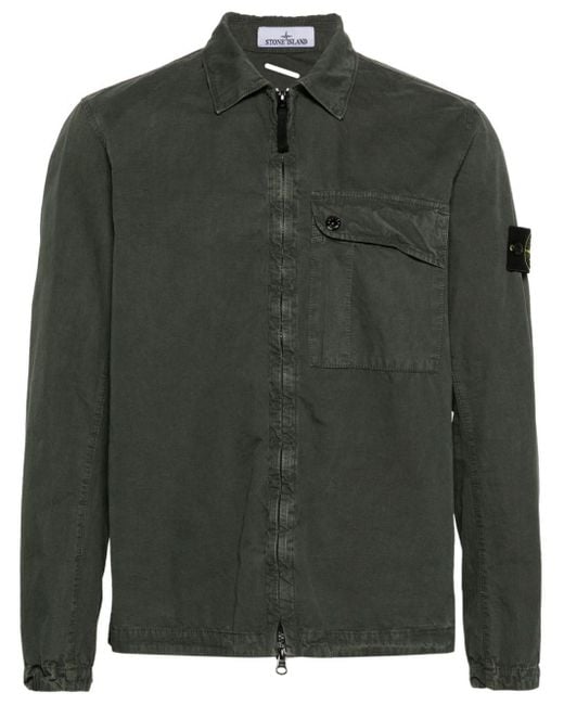 Stone Island Green Old Treatment Cotton Overshirt for men