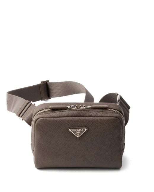 Prada Brown Leather Messenger Bag for men